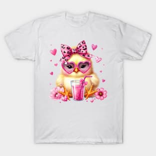 Valentine Chicken Drinking Ice Cream T-Shirt